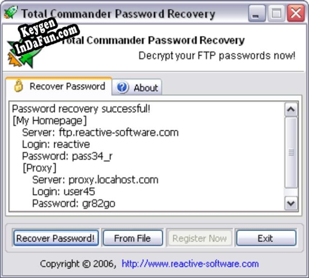 Registration key for the program Total Commander Password Recovery