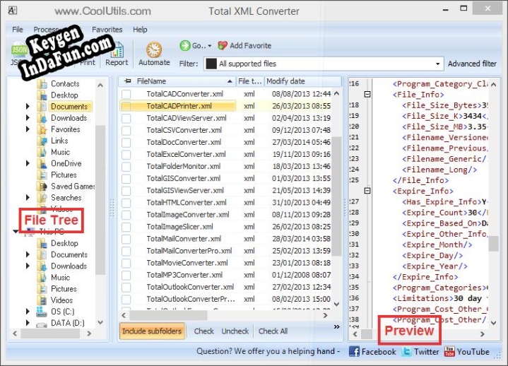 Registration key for the program Total XML Converter