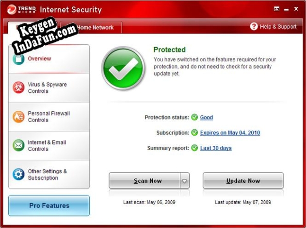 Registration key for the program Trend Micro Internet Security