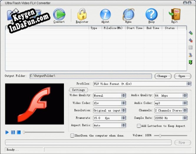 Registration key for the program Ultra Flash Video FLV Converter