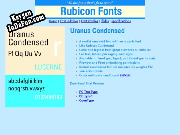 Uranus Condensed Font TT key generator