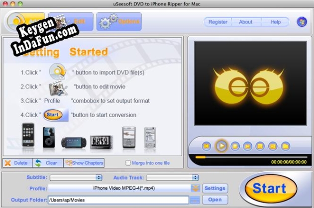 Key generator (keygen) uSeesoft DVD to iPhone Ripper for Mac