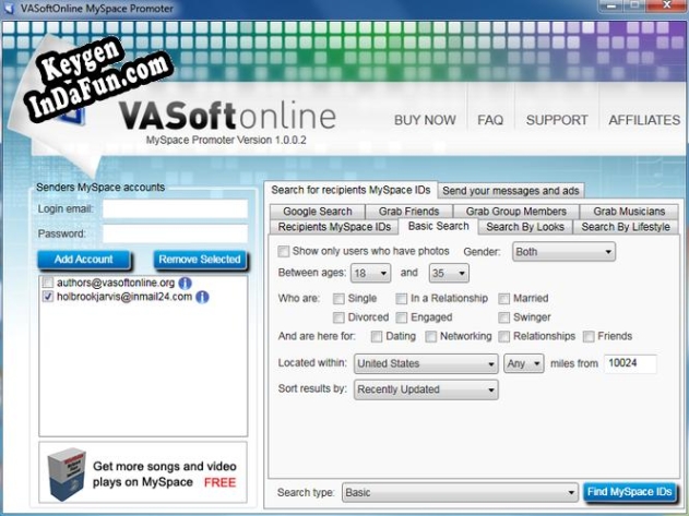 VASoftOnline MySpace Promoter serial number generator