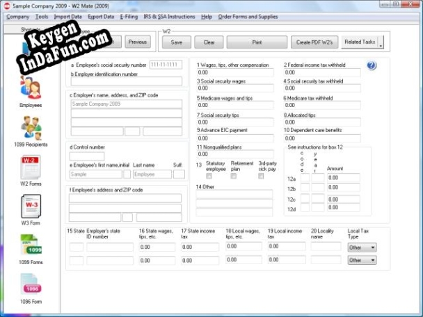 Registration key for the program W2 Mate-W2 1099 Software