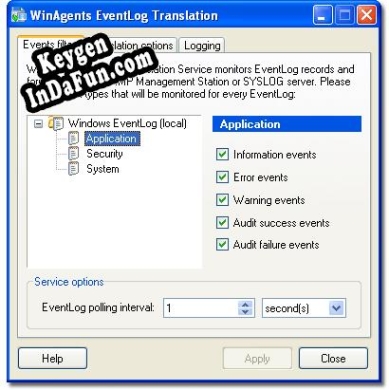 Registration key for the program WinAgents EventLog Translation Service