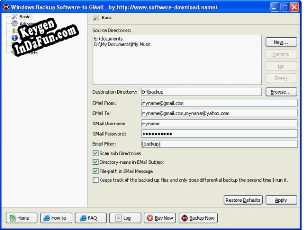 Free key for Windows Backup Software-to GMail