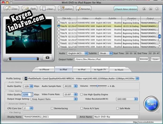 Key generator (keygen) WinX DVD to iPad Ripper for Mac