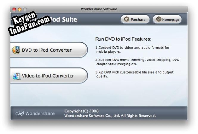 Key for Wondershare DVD to iPod Suite for Mac