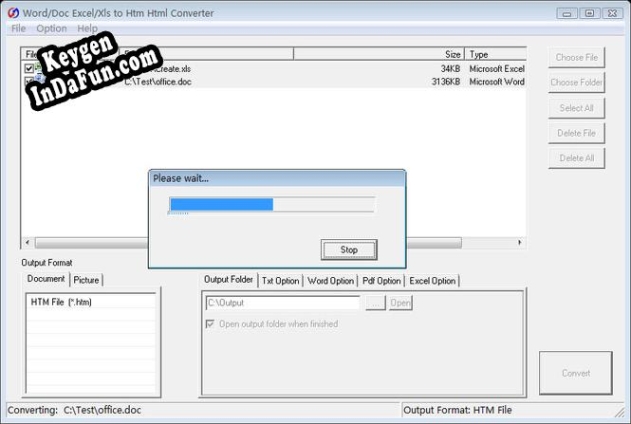 Free key for Word/Doc Excel/Xls to Htm Html Converter