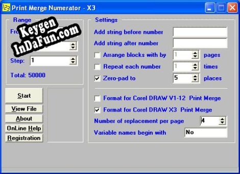 X3 Print Merge Numerator Key generator