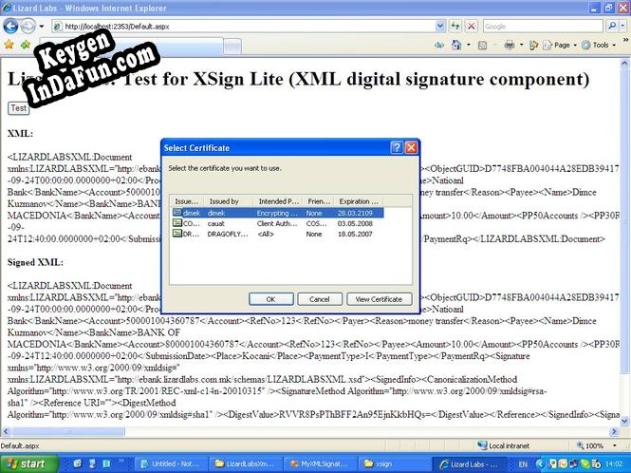 XSign ActiveX XML Signature Component Key generator