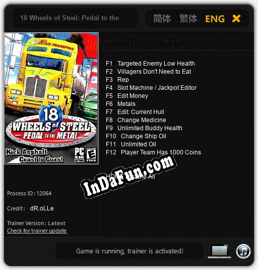 Trainer for 18 Wheels of Steel: Pedal to the Metal [v1.0.5]