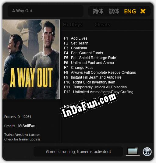 A Way Out: Trainer +12 [v1.9]