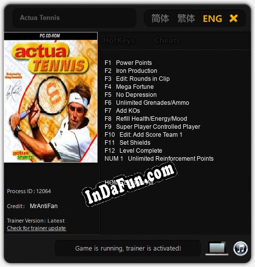 Trainer for Actua Tennis [v1.0.1]