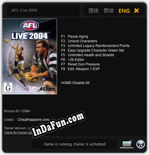 AFL Live 2004: Cheats, Trainer +8 [CheatHappens.com]
