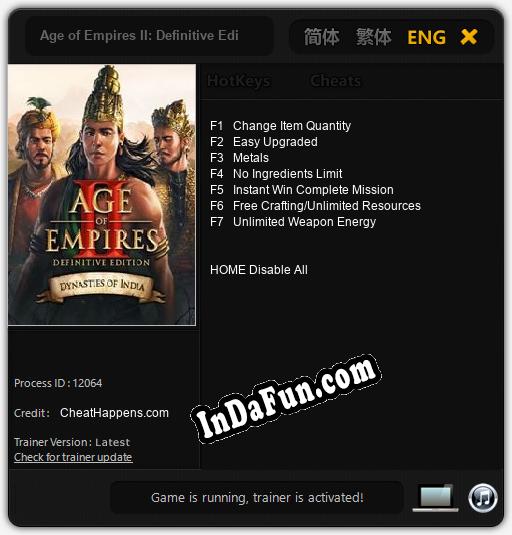 Age of Empires II: Definitive Edition Dynasties of India: TRAINER AND CHEATS (V1.0.15)