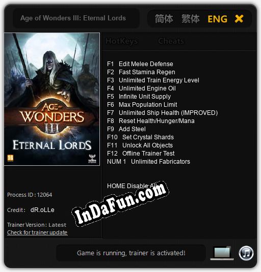Trainer for Age of Wonders III: Eternal Lords [v1.0.3]