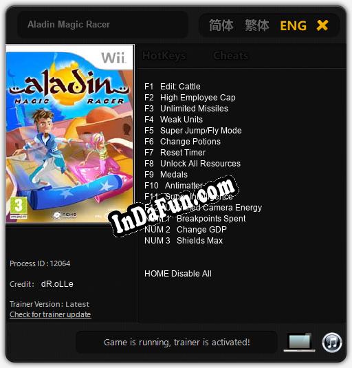 Aladin Magic Racer: TRAINER AND CHEATS (V1.0.24)