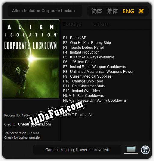 Alien: Isolation Corporate Lockdown: TRAINER AND CHEATS (V1.0.35)