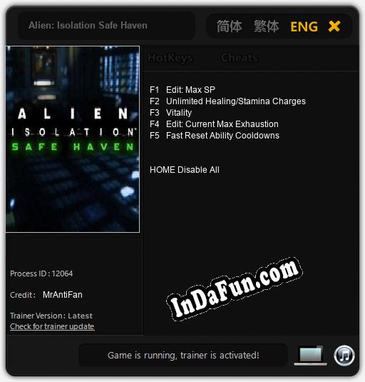Alien: Isolation Safe Haven: TRAINER AND CHEATS (V1.0.53)