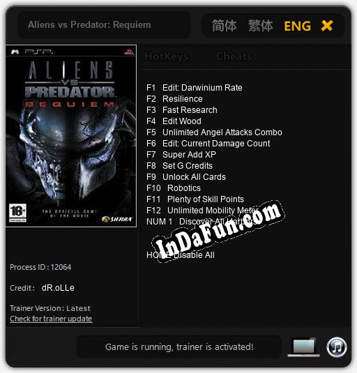 Trainer for Aliens vs Predator: Requiem [v1.0.5]