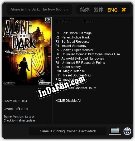 Alone in the Dark: The New Nightmare: TRAINER AND CHEATS (V1.0.95)