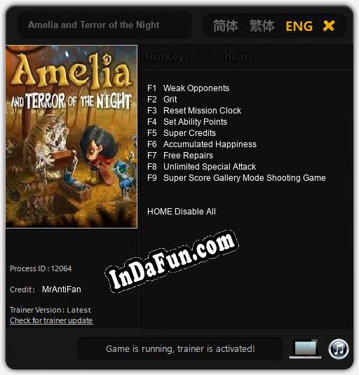 Amelia and Terror of the Night: Cheats, Trainer +9 [MrAntiFan]