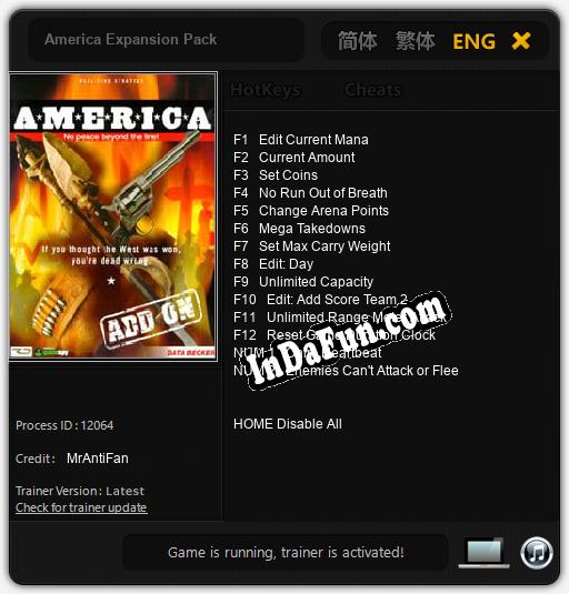 Trainer for America Expansion Pack [v1.0.8]