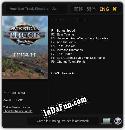 Trainer for American Truck Simulator: Utah [v1.0.8]