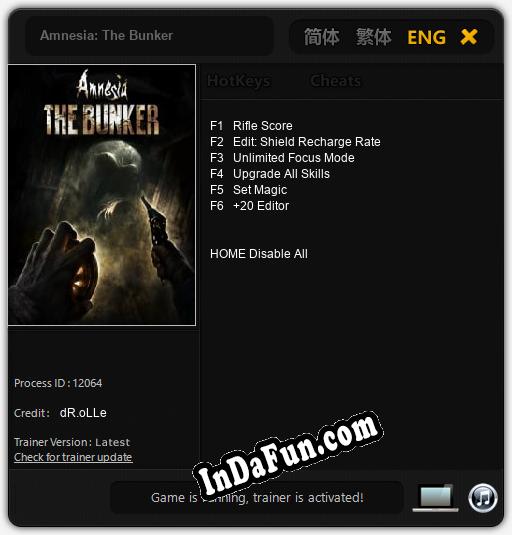 Amnesia: The Bunker: TRAINER AND CHEATS (V1.0.13)