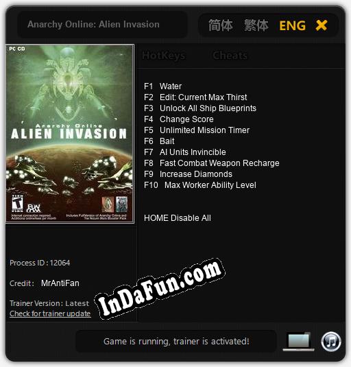 Anarchy Online: Alien Invasion: TRAINER AND CHEATS (V1.0.54)