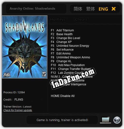 Trainer for Anarchy Online: Shadowlands [v1.0.8]