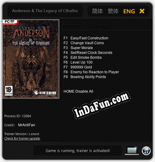 Anderson & The Legacy of Cthulhu: Cheats, Trainer +9 [MrAntiFan]