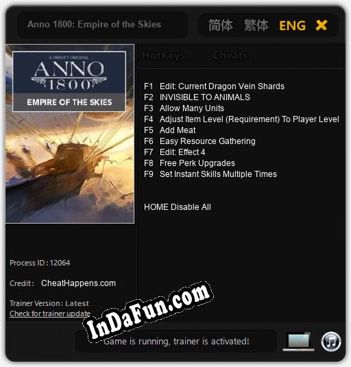 Trainer for Anno 1800: Empire of the Skies [v1.0.3]