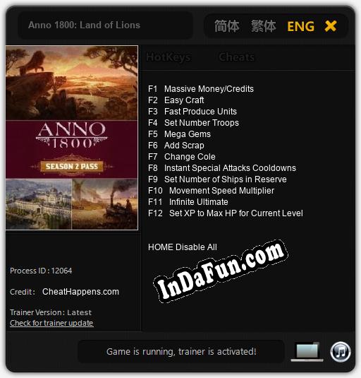 Anno 1800: Land of Lions: Trainer +12 [v1.4]