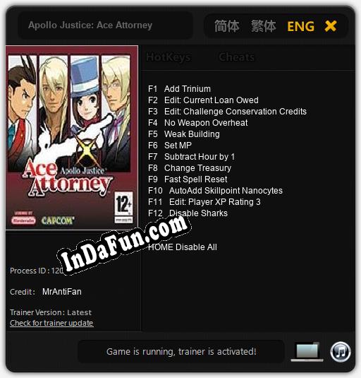 Apollo Justice: Ace Attorney: Cheats, Trainer +12 [MrAntiFan]