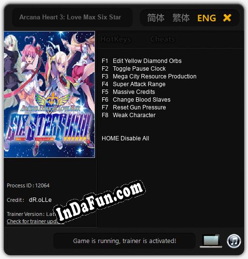 Arcana Heart 3: Love Max Six Stars!!!!!!: Cheats, Trainer +8 [dR.oLLe]