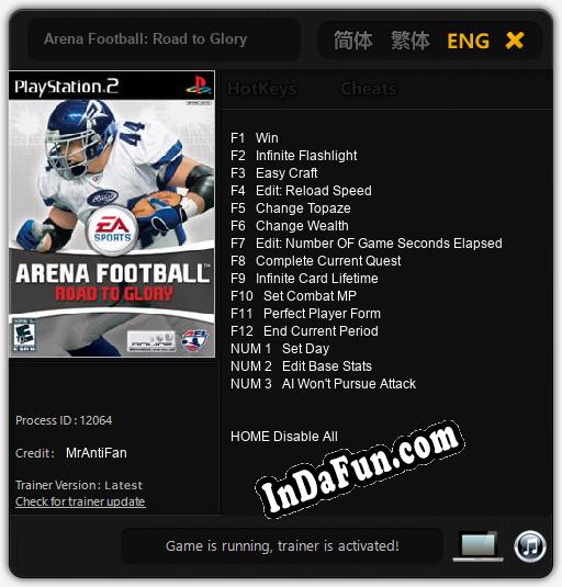 Arena Football: Road to Glory: Trainer +15 [v1.7]