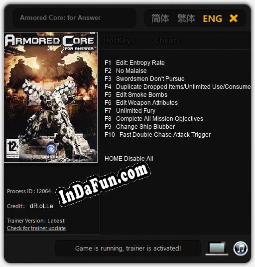 Armored Core: for Answer: Trainer +10 [v1.4]