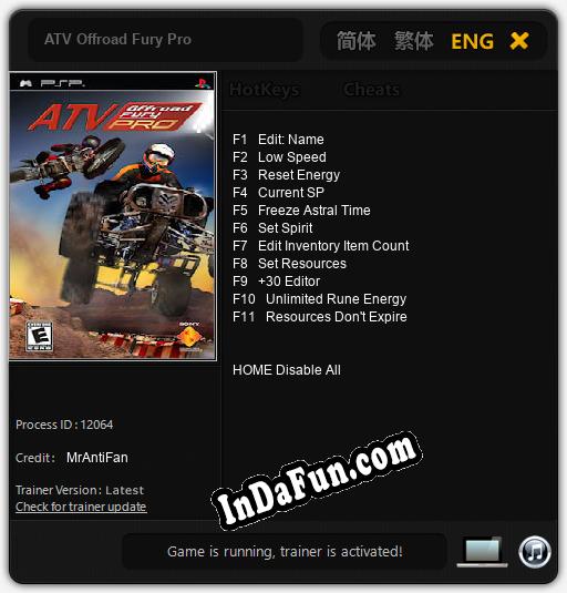 ATV Offroad Fury Pro: TRAINER AND CHEATS (V1.0.84)