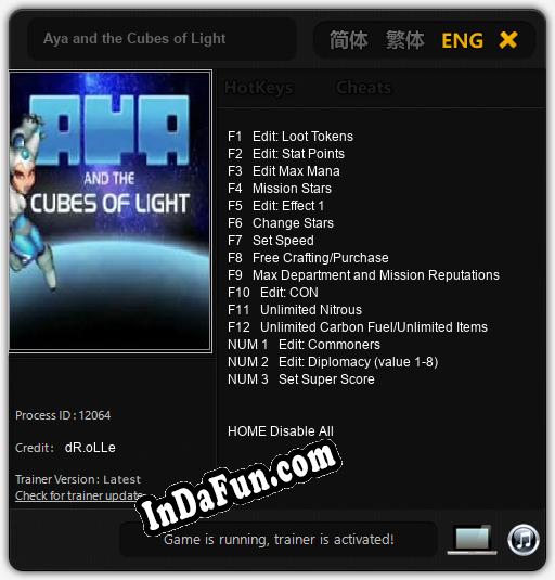 Trainer for Aya and the Cubes of Light [v1.0.8]