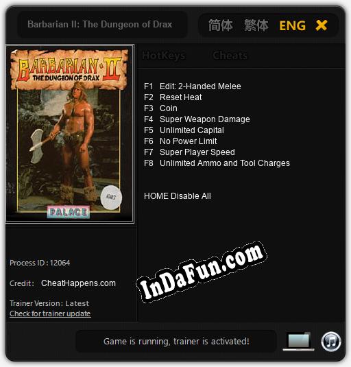 Barbarian II: The Dungeon of Drax: Trainer +8 [v1.7]