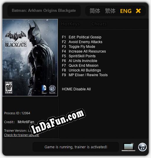 Batman: Arkham Origins Blackgate The Deluxe Edition: Cheats, Trainer +9 [MrAntiFan]