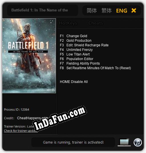 Battlefield 1: In The Name of the Tsar: Cheats, Trainer +8 [CheatHappens.com]