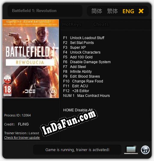 Battlefield 1: Revolution: TRAINER AND CHEATS (V1.0.12)