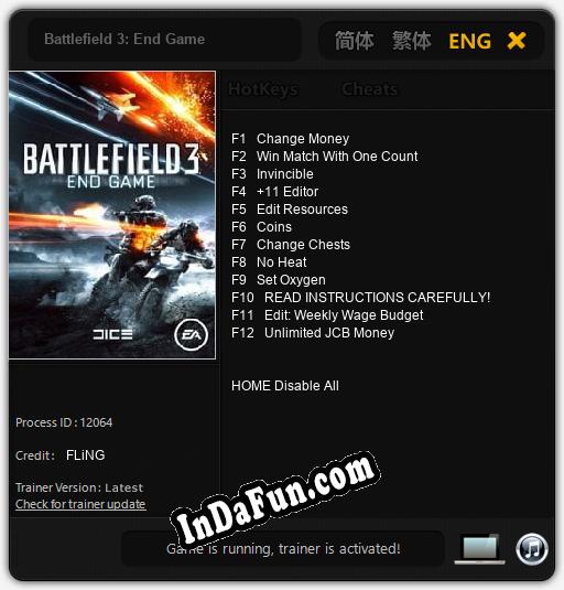 Battlefield 3: End Game: Cheats, Trainer +12 [FLiNG]