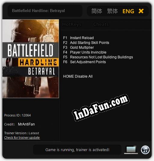 Trainer for Battlefield Hardline: Betrayal [v1.0.2]