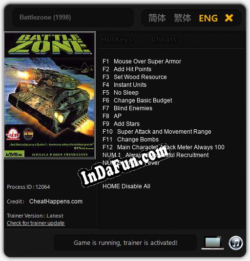 Trainer for Battlezone (1998) [v1.0.7]