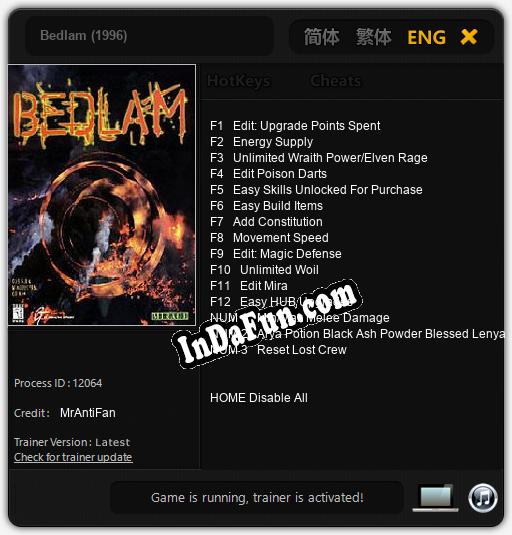 Bedlam (1996): Cheats, Trainer +15 [MrAntiFan]