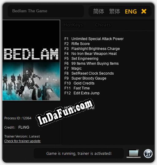 Bedlam The Game: Trainer +12 [v1.7]